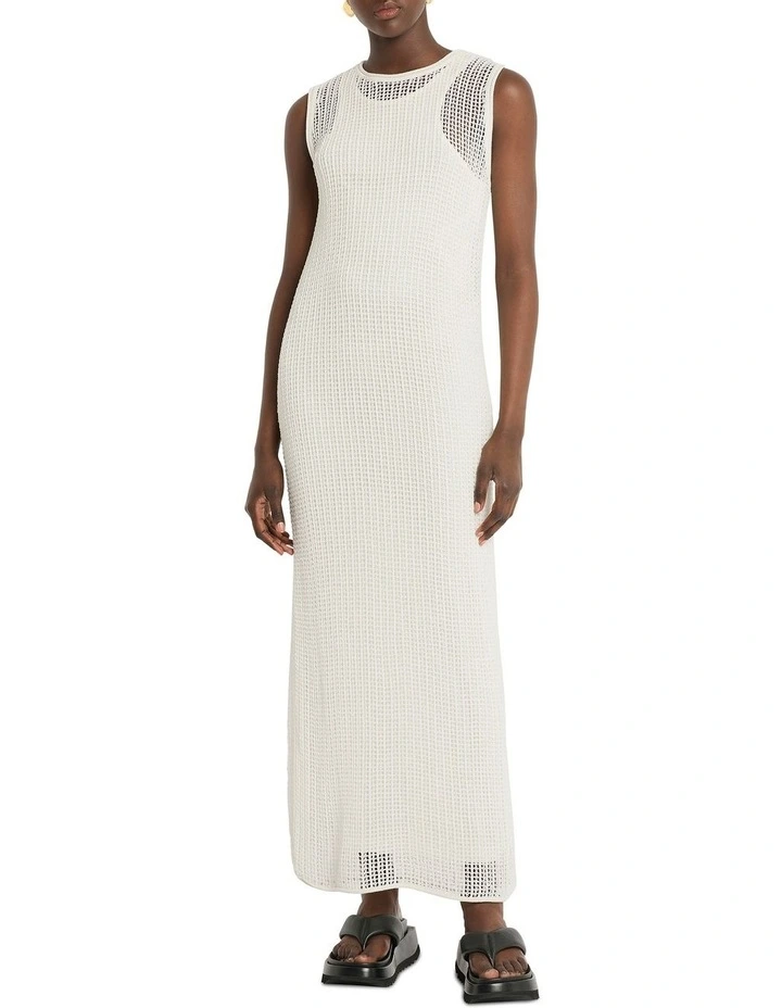 Gridwork Knit Maxi Dress in Ivory