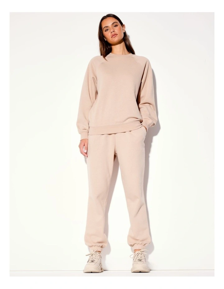 Oversized Crew Neck Sweat Top in Taupe