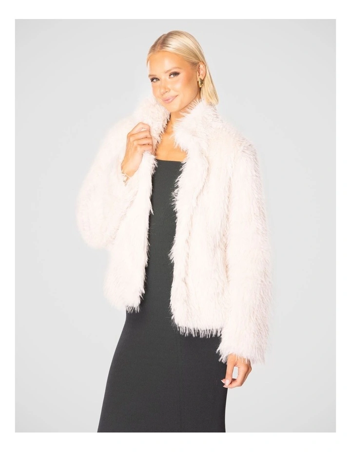 Jette Faux Fur Jacket in Ivory