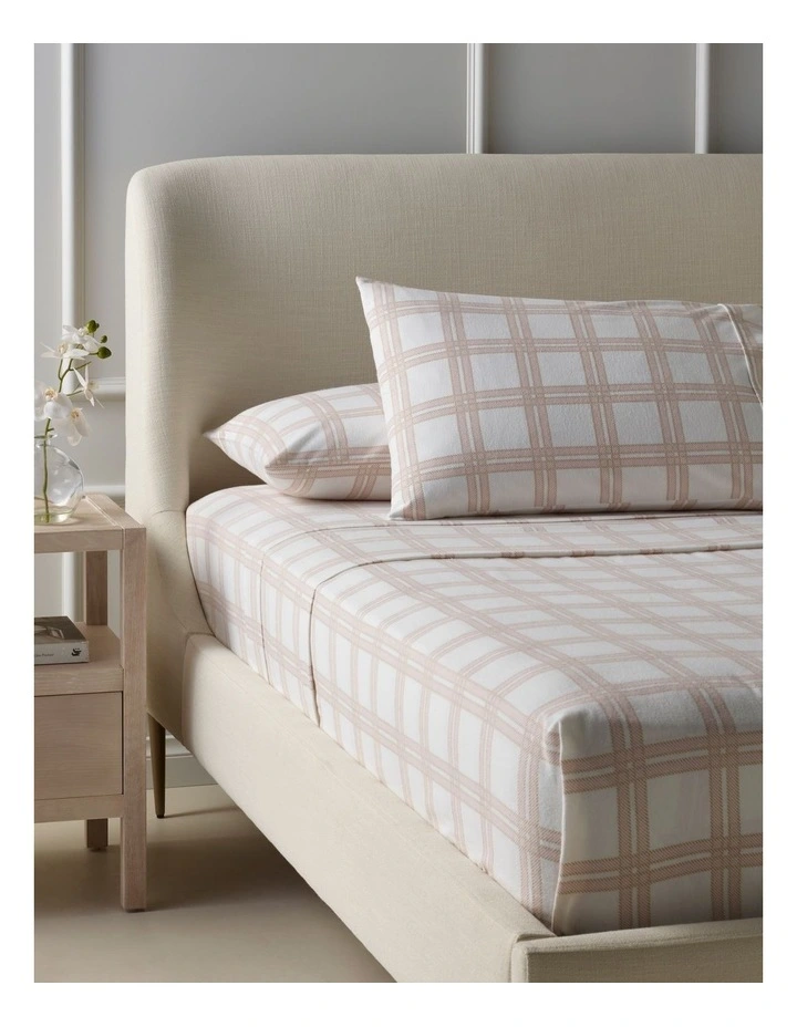 Printed Cotton Flannelette Sheet Set in Pink Check