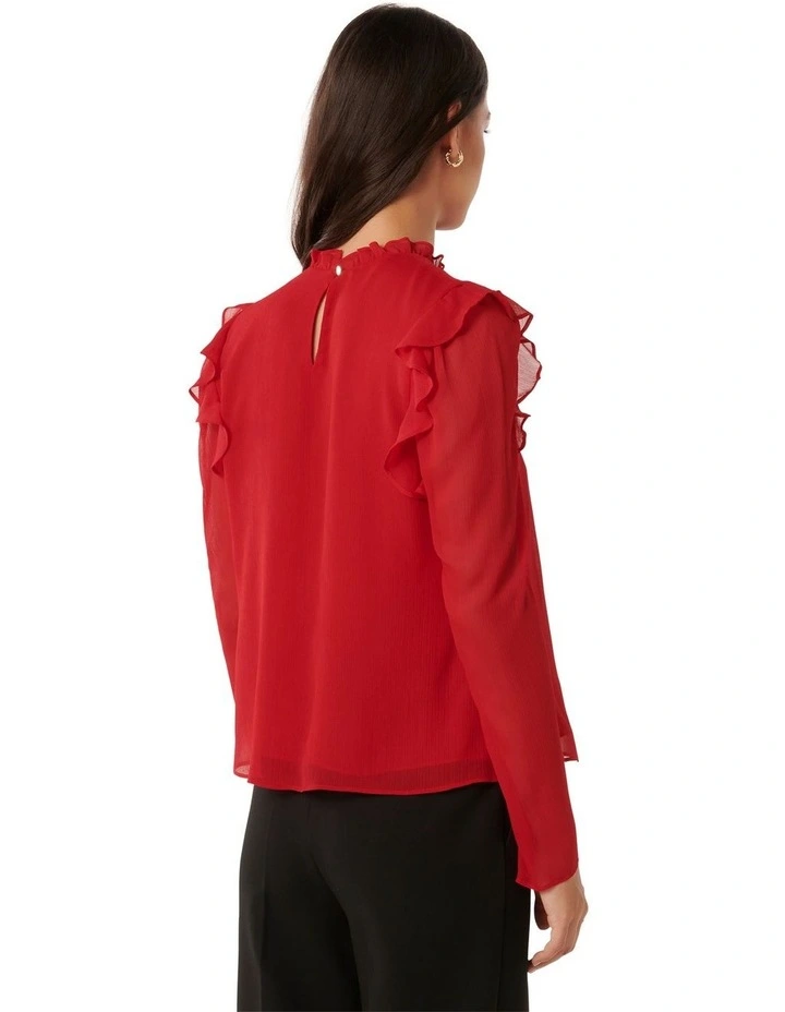 Diane Frill Detail Blouse in Red