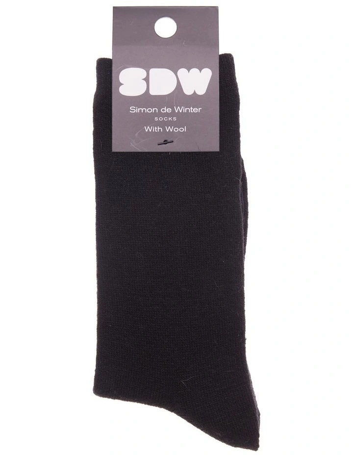 1 Pair Crew Length Socks Contain Wool in Black