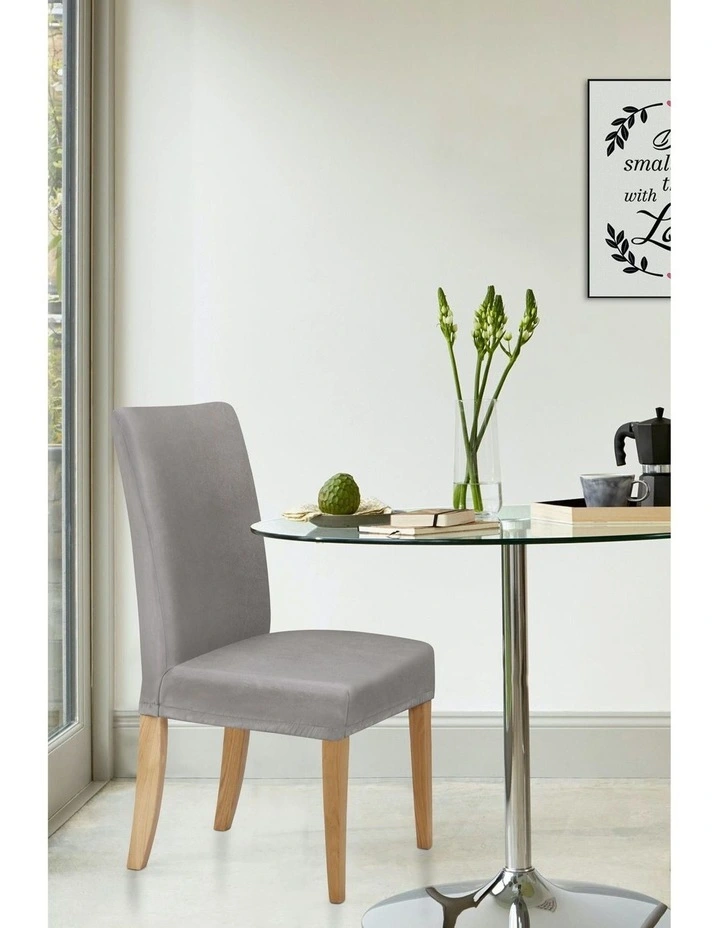 Premium Faux Suede Dining Chair Cover 6-Pack in Silver