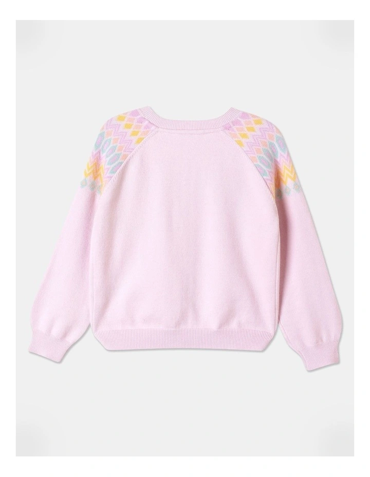 Intarsia Knit Cardigan in Light Pink