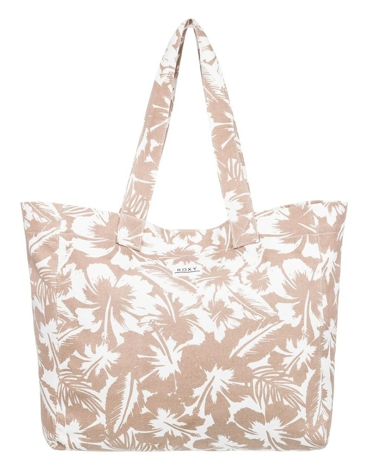 Anti Bad Vibes Tote Bag in Warm Taupe Happy Hibiscus