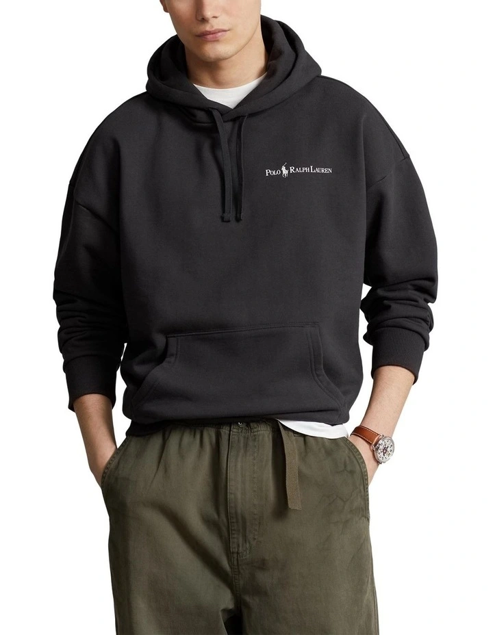 Relaxed Fit Logo Fleece Hoodie in Black