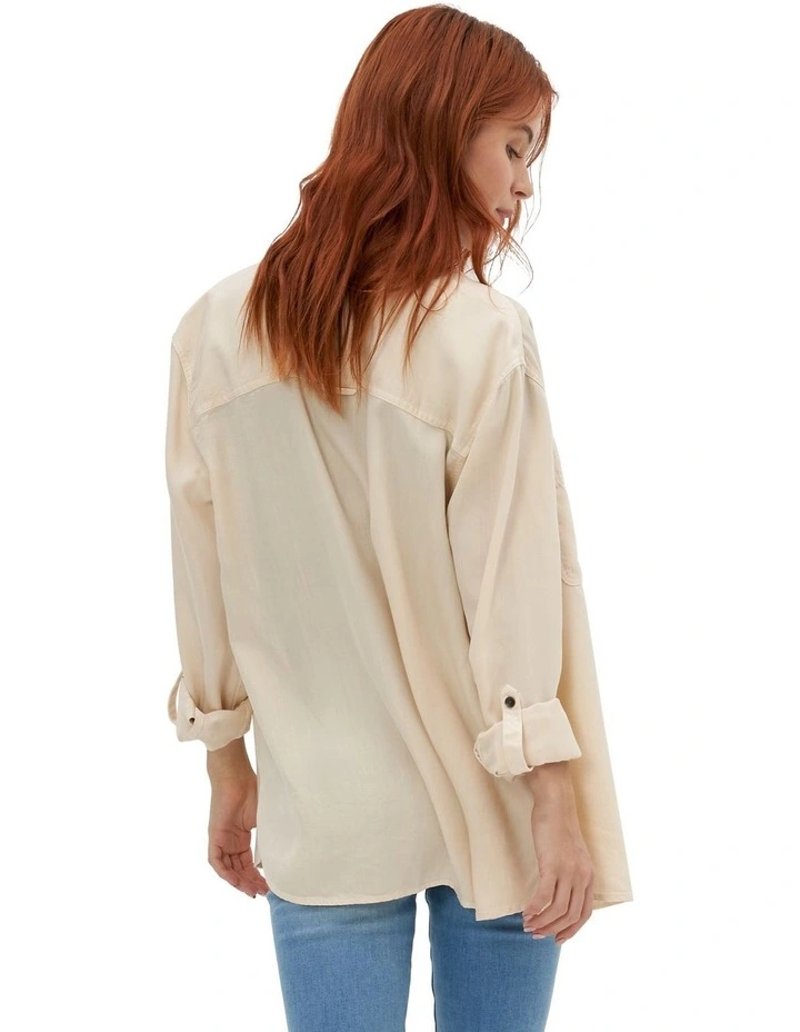 Long-Sleeve Button-Up Shirt in Cream