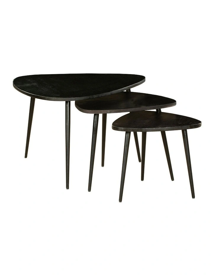 Paulo Solid Wood Nested Coffee Table Set Of 3 in Black