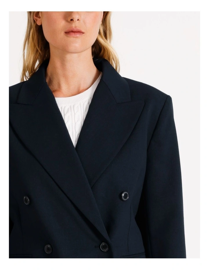Double Breasted Relaxed Boxy Fit Blazer in Blue
