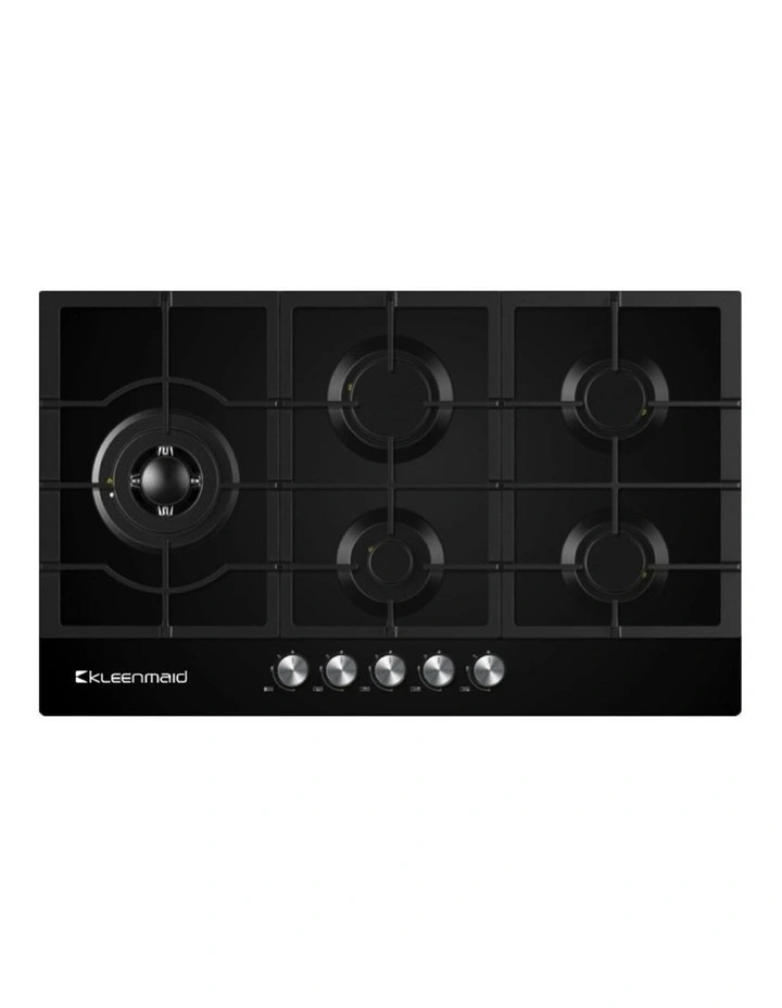 5 Burner Gas on Black Krystal Glass Cooktop with Wok Burner 90cm GCTK9012