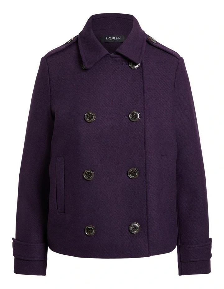 Double-Breasted Wool-Blend Coat in Purple
