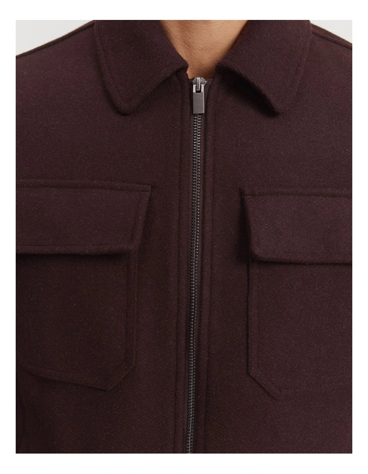Recycled Wool Blend Shirt Jacket in Garnet