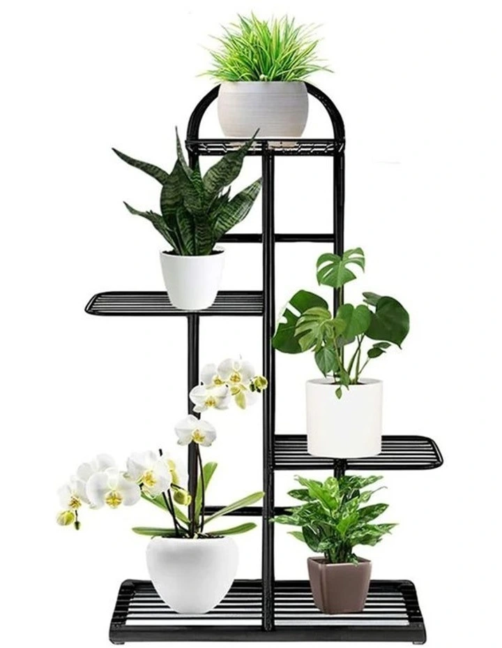 4 Tier 5 Pots Metal Flowerpot Rack in Black