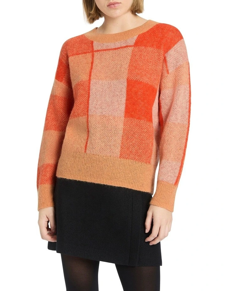Check And Call Knit in Orange