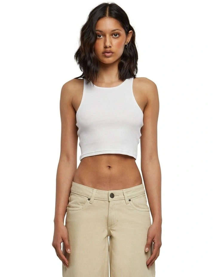 Cropped Rib Top in White