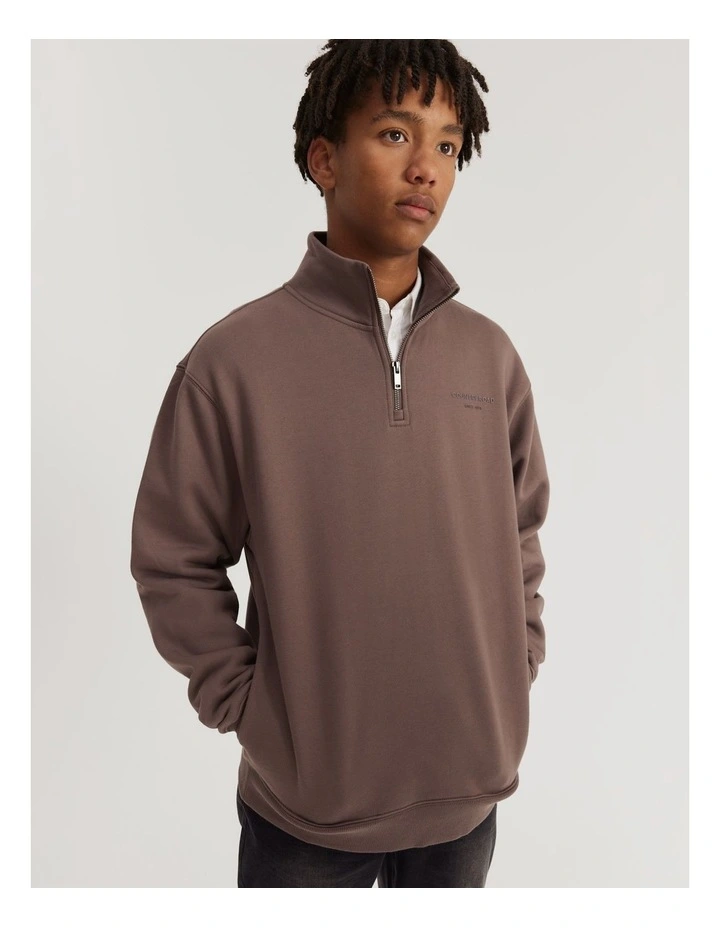 Modern Logo Half Zip Sweat Top in Chocolate