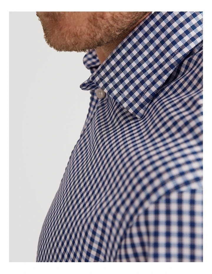 Regular Fit Gingham Travel Shirt in Navy
