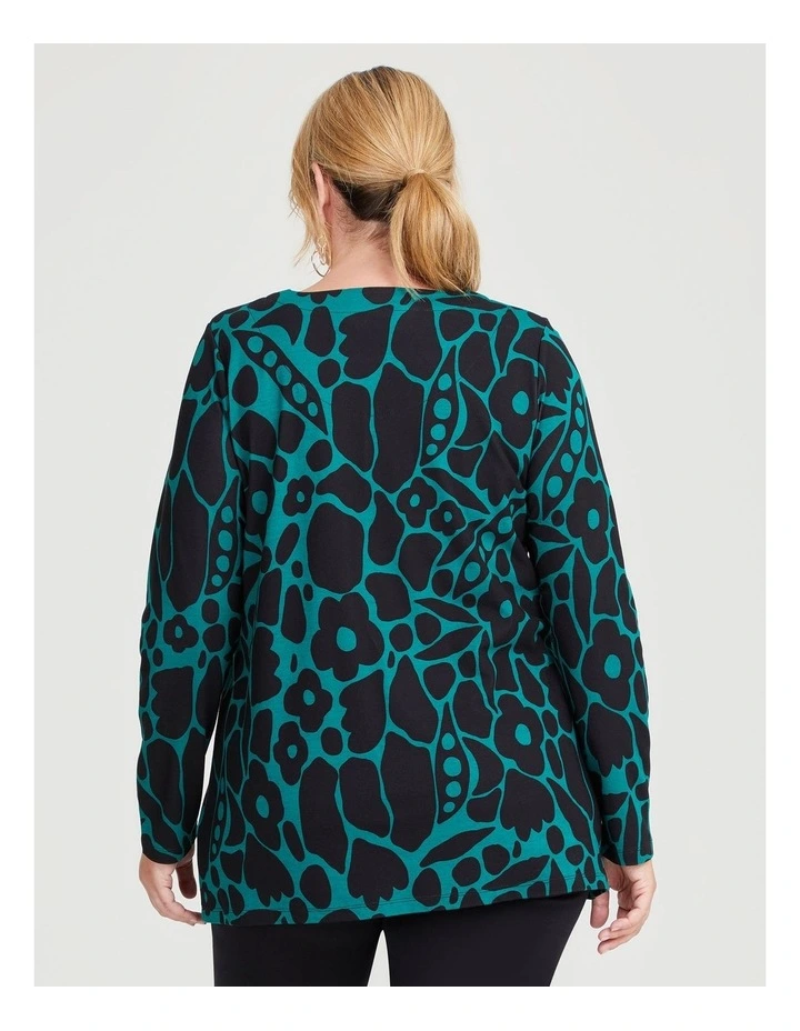 Bamboo Ponte Botanical Top in Eden Green/Black