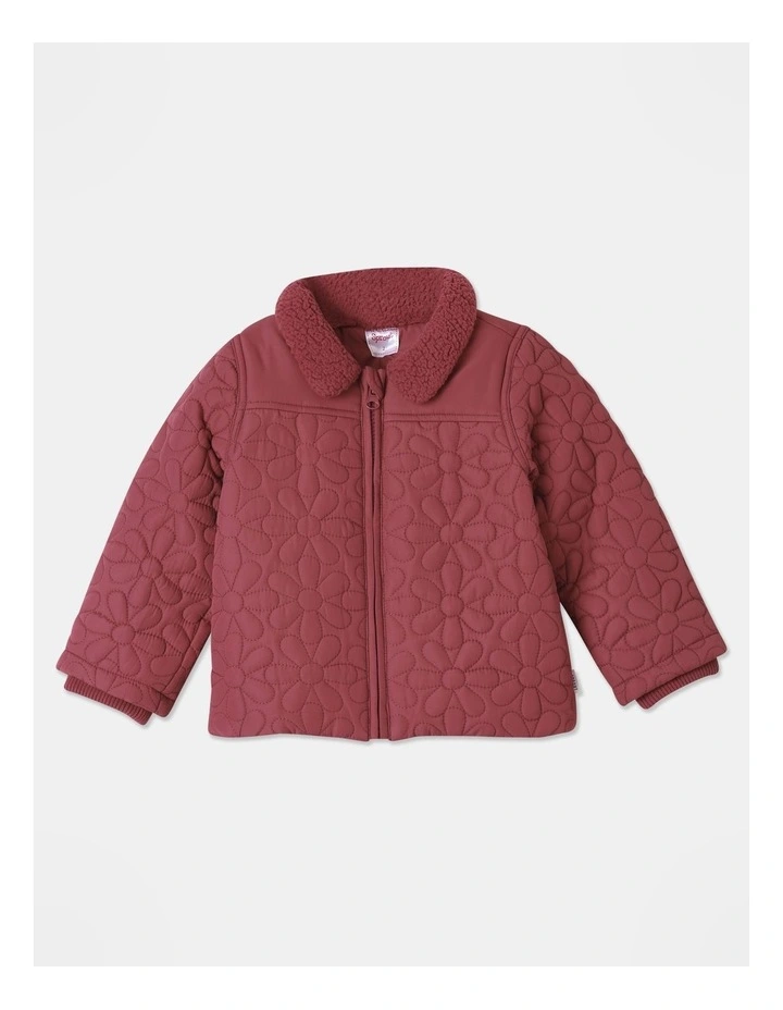 Quilted Puffer With Sherpa Lining in Cherry