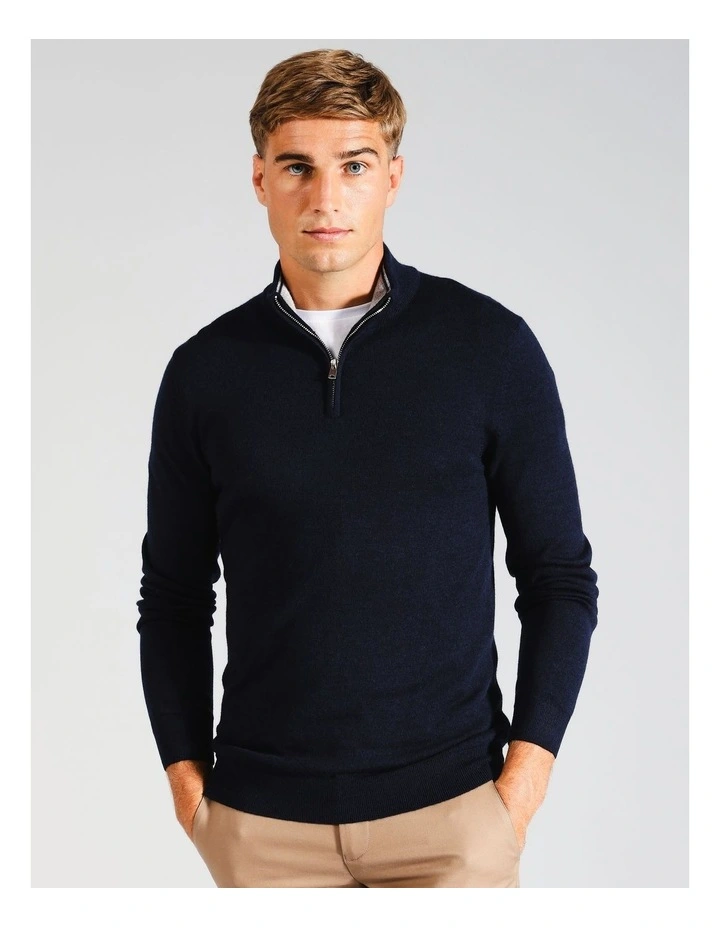 Australian Merino 1/4 Zip Knit in Navy