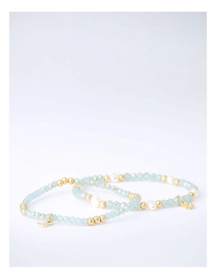 Beaded Bracelet Set With Pearls 2 Pack in Mint