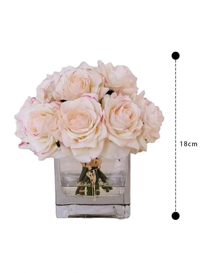 Real Touch Luxury Faux Champagne Pink Rose Arrangement with Fake Water