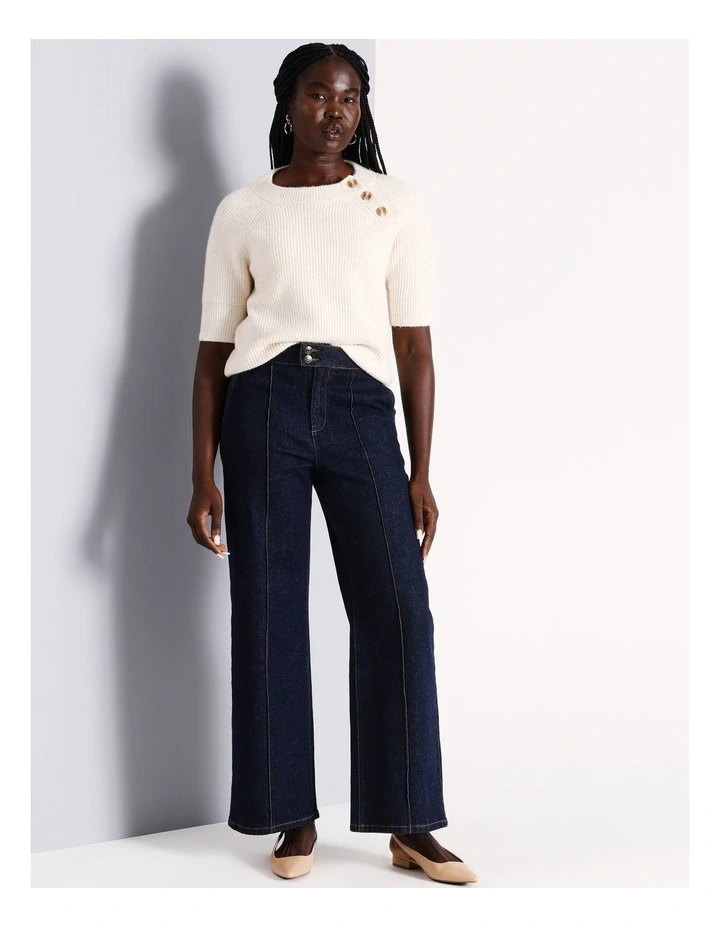 Short Sleeve Button Detail Knit in Stone