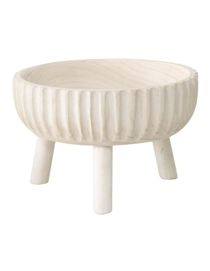 Wood Crafted 3-Legged Decorative Bowl in Whitewash