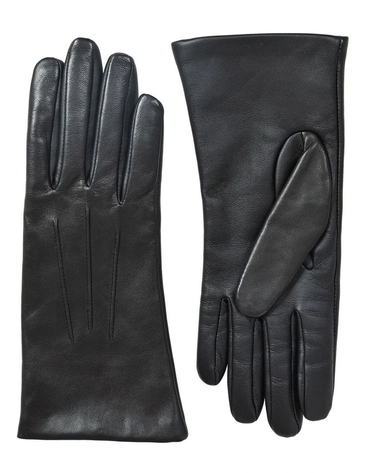 Touchscreen Cashmere Lined Leather Gloves in Black