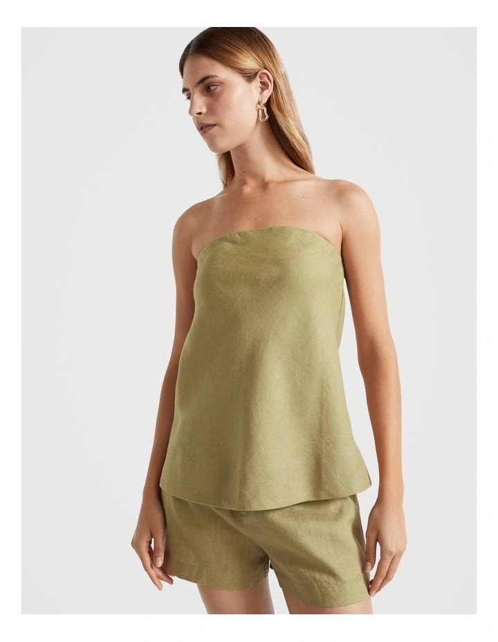 Core Linen Strapless Top in Pistachio