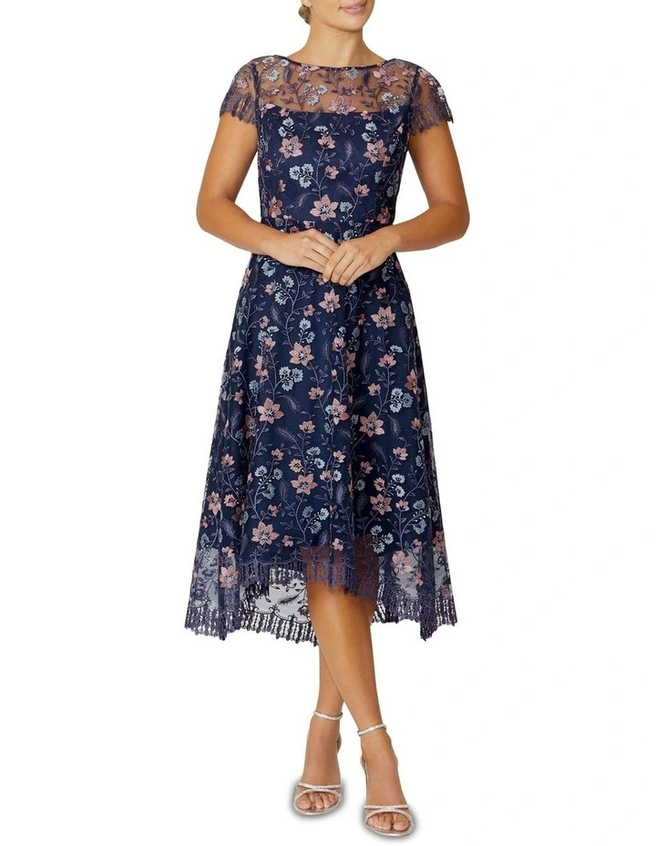 Stellar Floral A-Line Dress in Navy