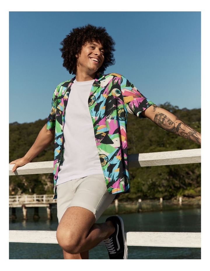 Croft Alley Abstract Print Short Sleeve Shirt in Black