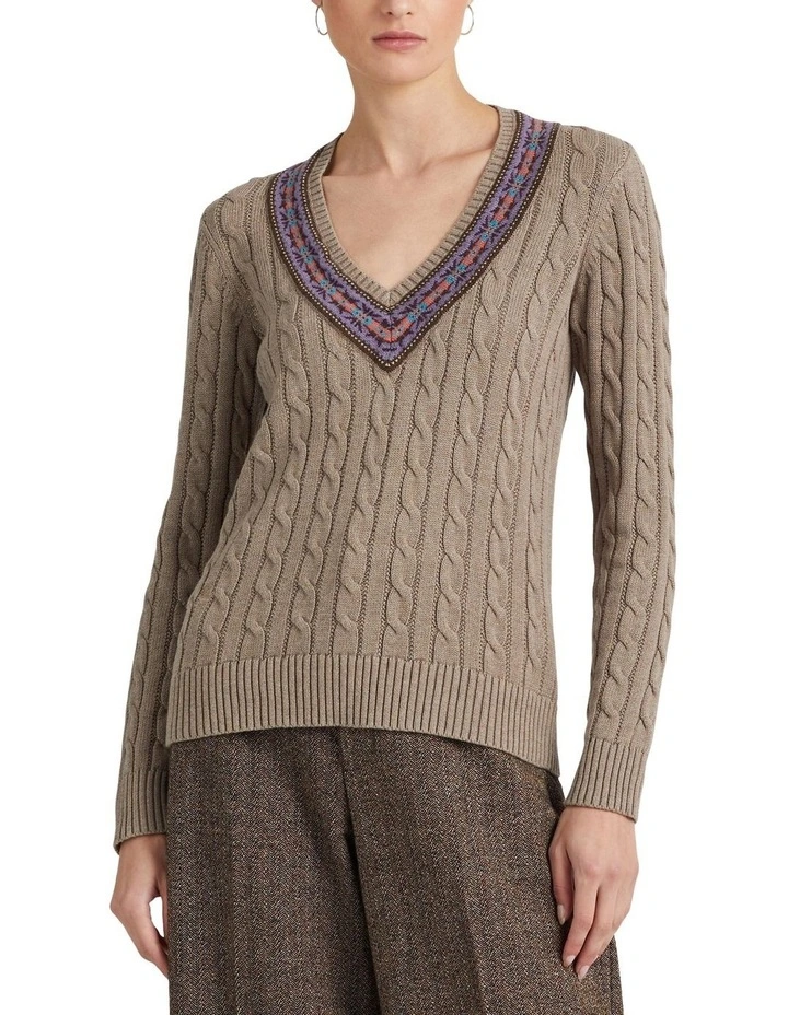 Cable Knit Cricket Sweater in Brown