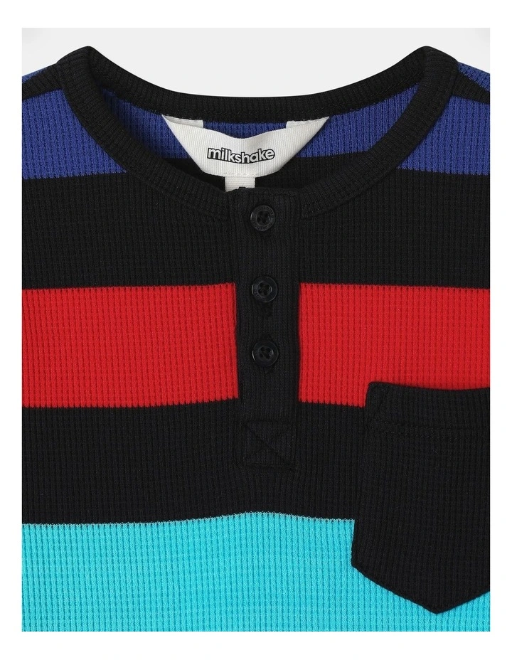 Long Sleeve Waffle Henley Stripe Tee (3-8 Years) in Navy
