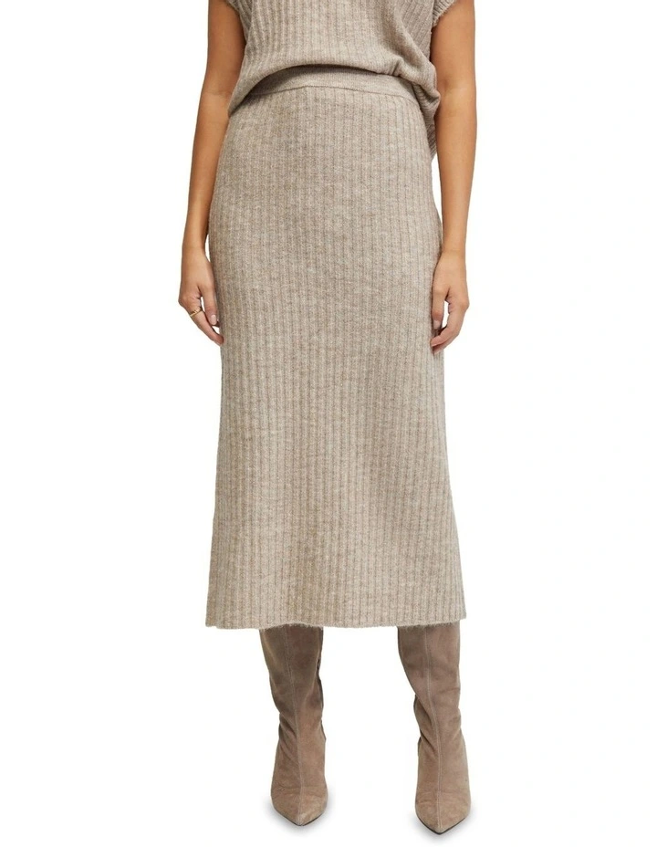 Petra Rib Knit Skirt in Camel