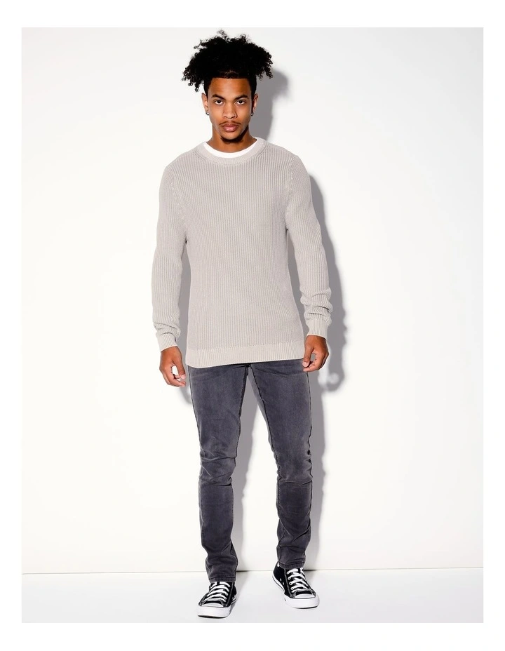 Finbar Fisherman Rib Knit Pullover in Grey