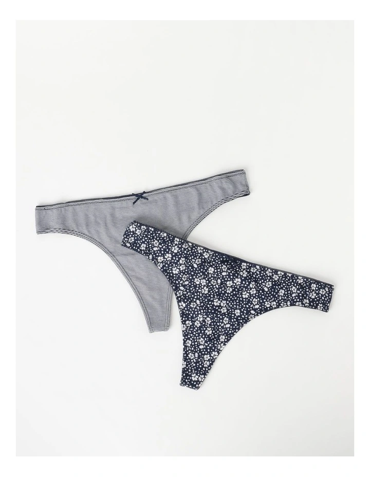 Organic cotton G-string 2pk in Navy/White