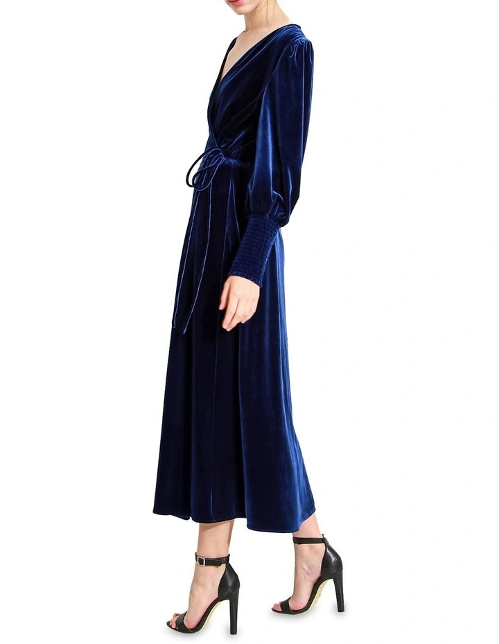 Current Mood Velvet Wrap Dress in Blue