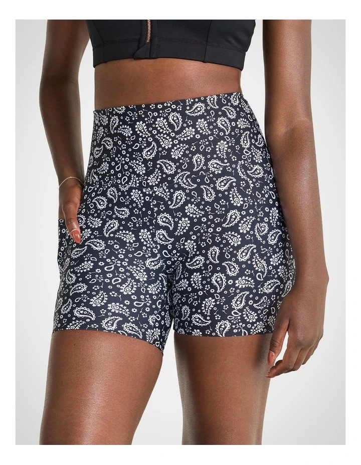 Statement Pocket Mid Thigh Bike Shorts in Black Paisley