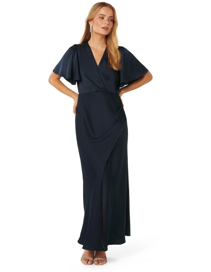 Chelsea Flutter Sleeve Maxi Dress in Navy