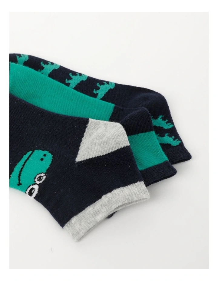 Lowcut Dino Jacquard Socks 3 Pack in Assorted
