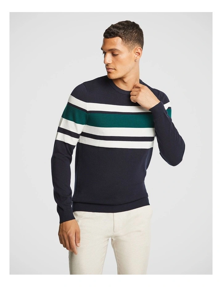 Charles Spliced Knit Jumper in Navy