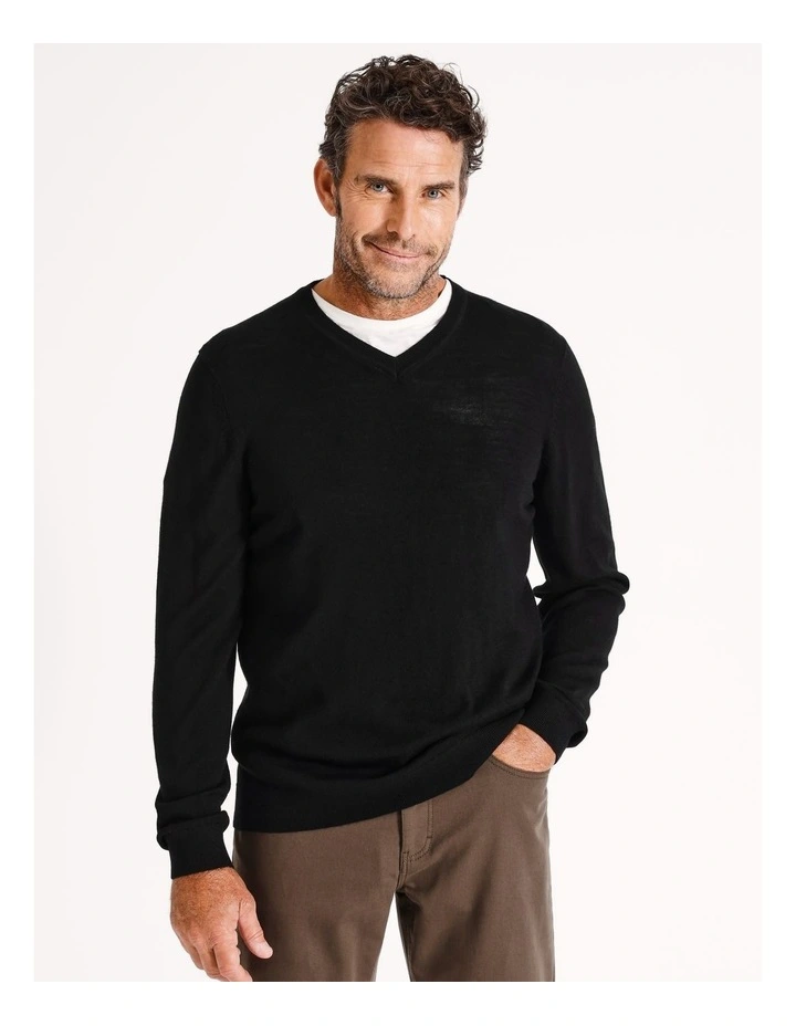 Australian Merino V-Neck Knit in Black