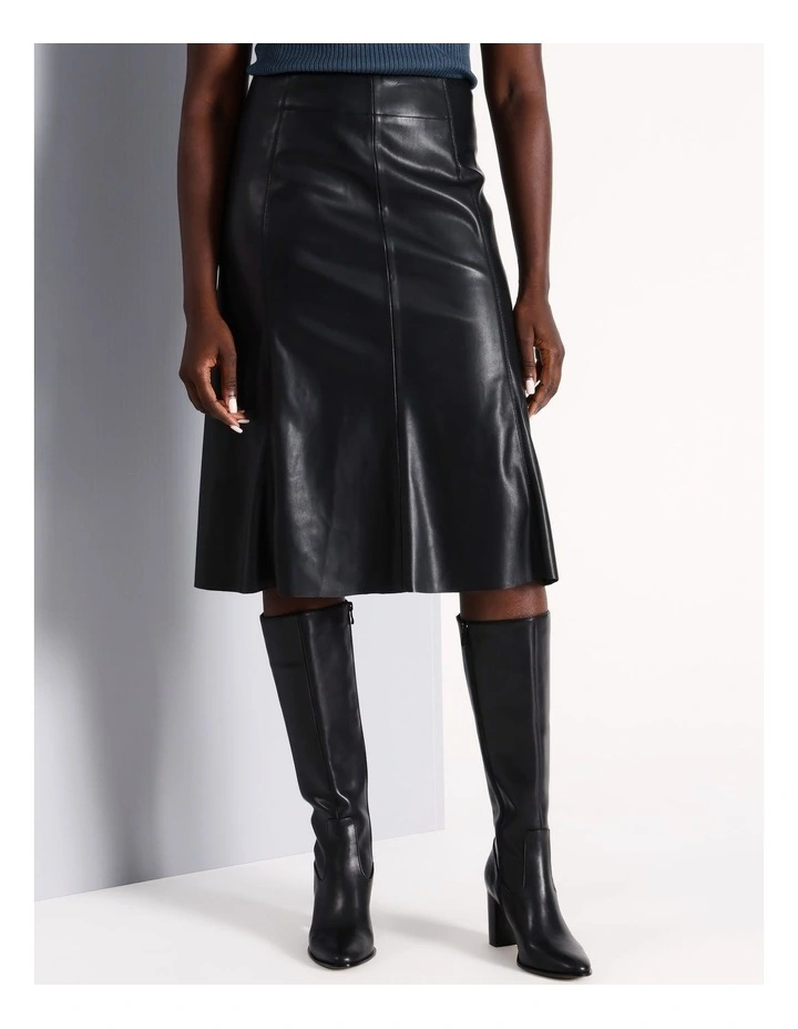 A Line PU Skirt in Black
