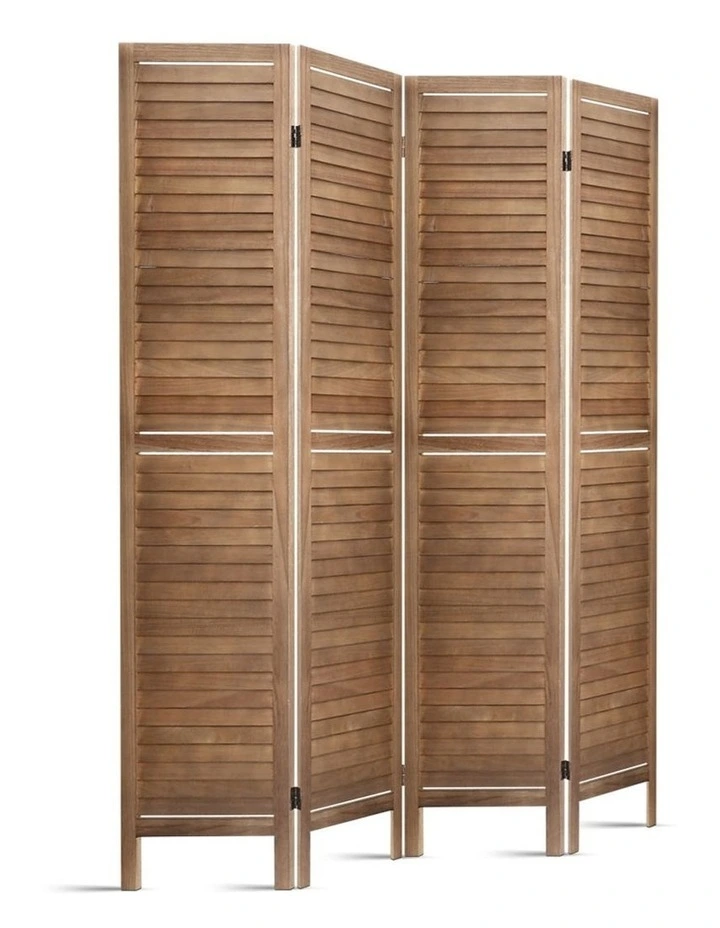 4 Panel Room Divider Screen Louver Oak 160x170cm
