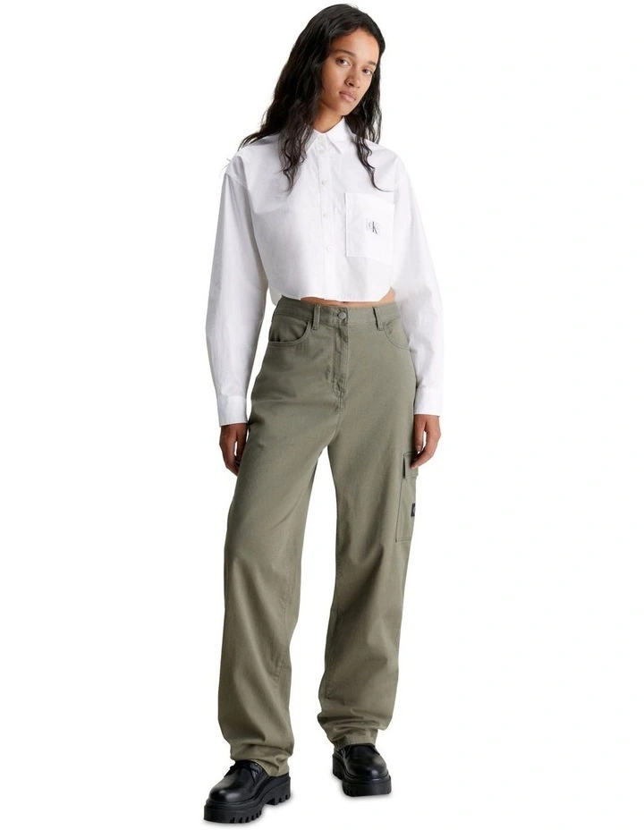 Stretch Twill High Rise Straight in Dusty Olive