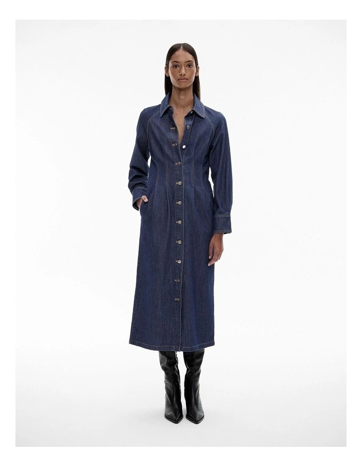 Denim Longline Dress in Dark Indigo
