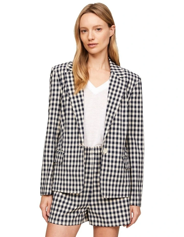 Gingham Check Slim Fit Blazer in Blue