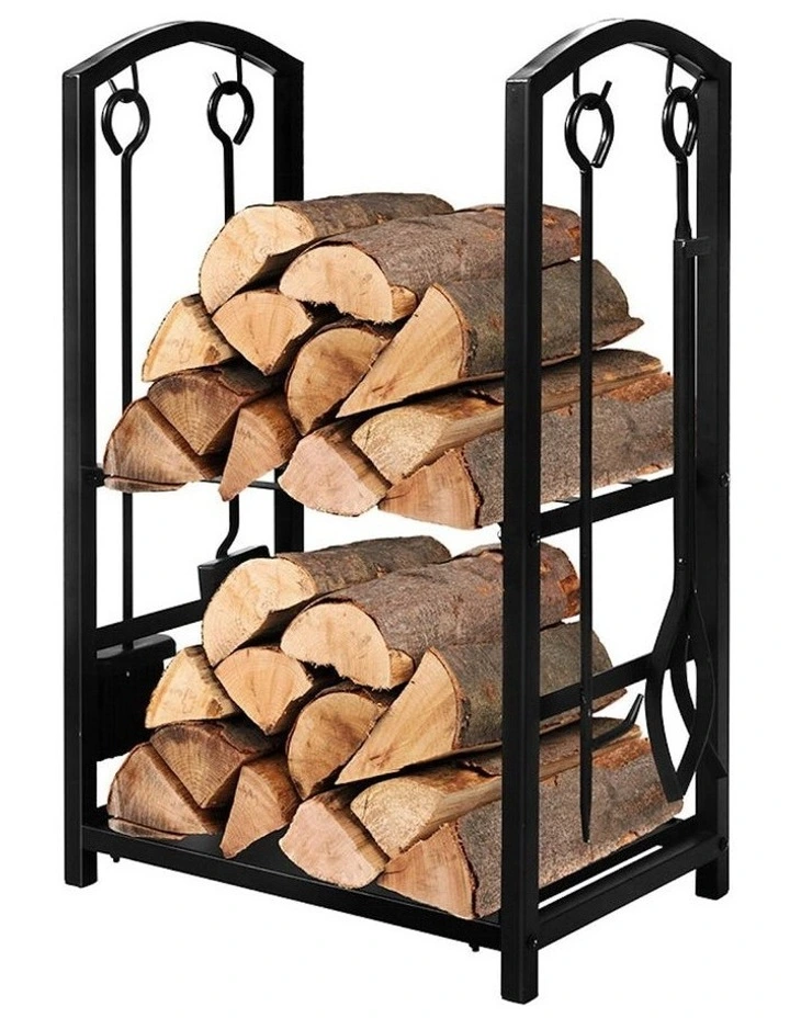 Firewood Rack 4 Fireplace Tool Log Wood Steel Large Holder Storage in Black