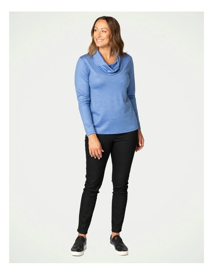 Hedrena Cowl Neck Long Sleeve Top in Blue